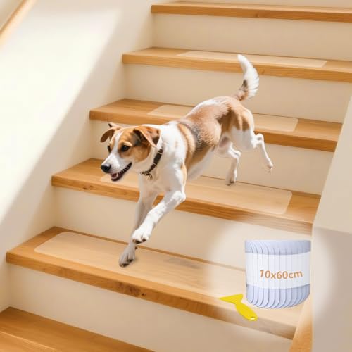 ROEOWENE 15pc Treppenstufen Matten Antirutschmatte 10x60 Transparent Antirutschstreifen für Treppen Selbstklebend Stufenmatten Rutschfeste Anti Rutsch Streifen Treppe Wasserfeste für Holzstufen, Boden von ROEOWENE