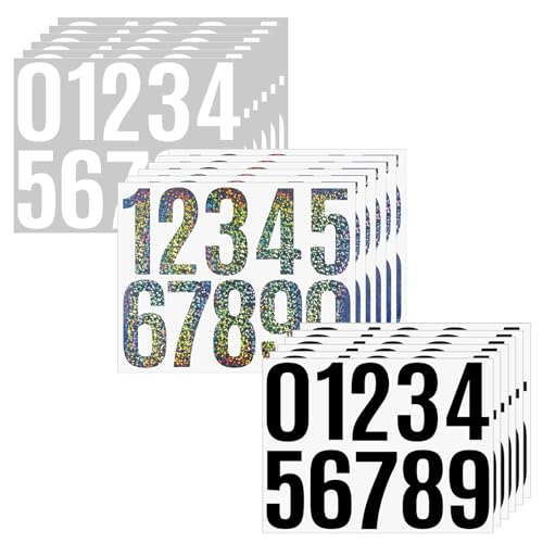 ROEOWENE 18 Blatt Zahlen Aufkleber Groß 8cm Zahlen Sticker 0–9 Hausnummer Aufkleber 3 Zoll Vinyl Nummern Aufkleber Wasserdicht Mailbox Nummern Aufkleber Selbstklebende für Postkasten,Schilder von ROEOWENE