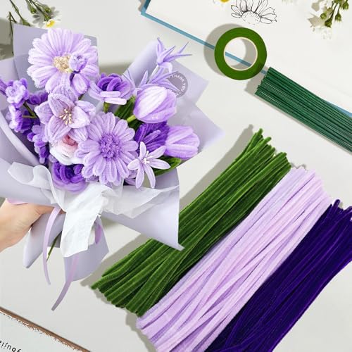 ROEOWENE 300PCS Pfeifenputzer zum Basteln Lila Pfeifenreiniger Blumen Set Bastel Chenilledraht 30CM Pipe Cleaners Craft Pfeifenputzerdraht Biegeplüsch Basteldraht Bastelzubehör für DIY Bastelset von ROEOWENE