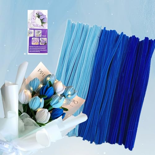 ROEOWENE 300pcs Pfeifenputzer zum Basteln Blumen Blau Bunt Pfeifenreiniger Blumen Set Bastelzubehör Chenilledraht 30CM Pipe Cleaners Craft Pfeifenputzerdraht Biegeplüsch Basteldraht für DIY Bastelset von ROEOWENE