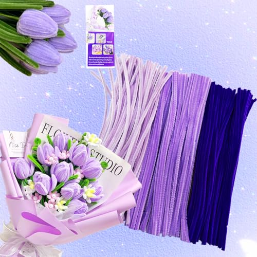ROEOWENE 300pcs Pfeifenputzer zum Basteln Blumen Lila Bunt Pfeifenreiniger Blumen Set Bastelzubehör Chenilledraht 30CM Pipe Cleaners Craft Pfeifenputzerdraht Biegeplüsch Basteldraht für DIY Bastelset von ROEOWENE