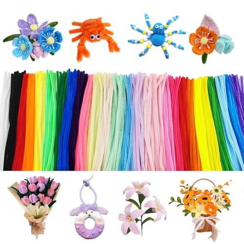 ROEOWENE 300pcs Pfeifenputzer zum Basteln Bunt Pfeifenreiniger Blumen Set Bastel Chenilledraht 30CM Pipe Cleaners Craft Pfeifenputzerdraht Biegeplüsch Basteldraht Bastelzubehör für DIY Bastelset von ROEOWENE