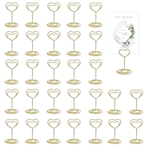 ROEOWENE 30pcs Tischkartenhalter Gold Metall Herz Fotohalter mit Klammern Menükartenhalter Tischdeko Tischkarten Halterung Hochzeit Memohalter Tischnummernhalter Platzkartenhalter für Geburtstag Party von ROEOWENE