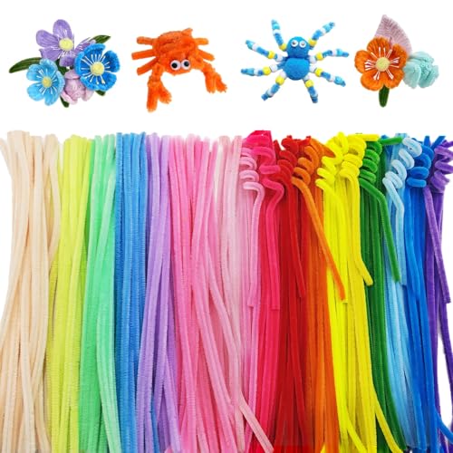 ROEOWENE 400pcs Pfeifenputzer zum Basteln Bunt Pfeifenreiniger Blumen Set Bastel Chenilledraht 30CM Pipe Cleaners Craft Pfeifenputzerdraht Biegeplüsch Basteldraht Bastelzubehör für DIY Bastelset von ROEOWENE