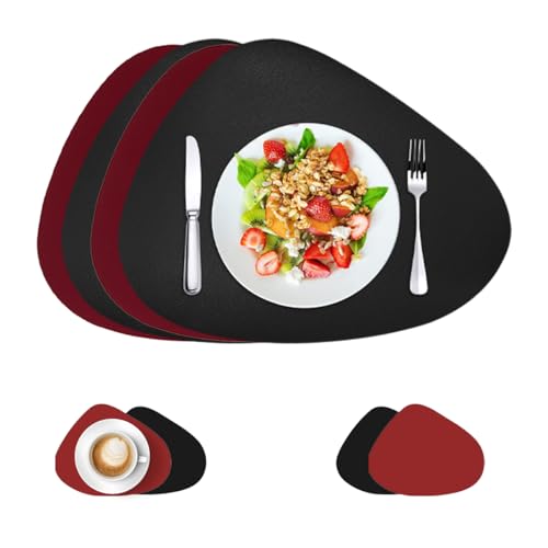 ROEOWENE 4er Set Tischsets Abwaschbar Oval Rund Leder Tischset Platzsets Abwaschbar Wasserdicht Platzdeckchen rutschfest Tischsets und Untersetzer Teller Tischuntersetzer Tischunterlage Esstisch von ROEOWENE