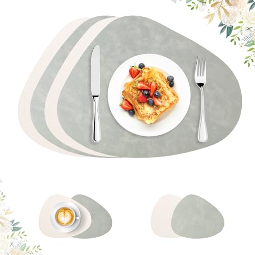 ROEOWENE 4er Set Tischsets Abwaschbar Oval Rund Leder Tischset Platzsets Abwaschbar Wasserdicht Platzdeckchen rutschfest Tischsets und Untersetzer Teller Tischuntersetzer Tischunterlage Esstisch von ROEOWENE