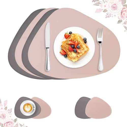 ROEOWENE 4er Set Tischsets Abwaschbar Oval Rund Leder Tischset Platzsets Abwaschbar Wasserdicht Platzdeckchen rutschfest Tischsets und Untersetzer Teller Tischuntersetzer Tischunterlage Esstisch von ROEOWENE