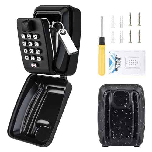 ROEOWENE Schlüsseltresor mit Zahlencode Aussen Schwarz Groß Schlüsselkasten mit Code Schlüsselsafe Wasserdicht Wandmontage Schlüsselbox 12 Stellig Schlüssel Tresor Outdoor Schlüsselschrank Lockbox von ROEOWENE