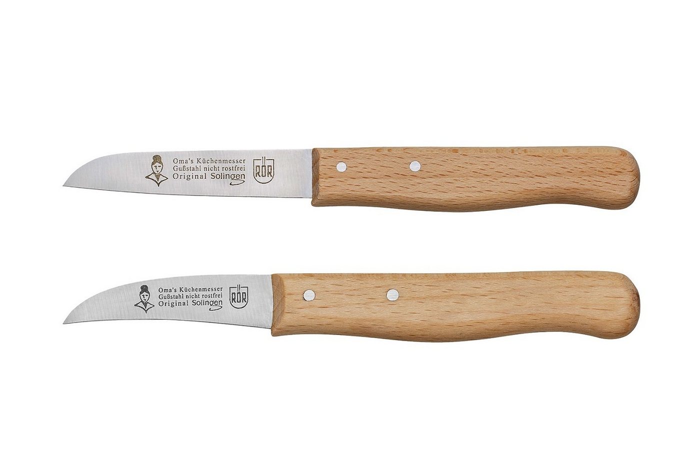 RÖR Messer-Set 10101-2, Omas Schäl- & Küchenmesser, 2-teilig, Gußstahl Klingen mit Buchenholzgriff - Made in Solingen von RÖR