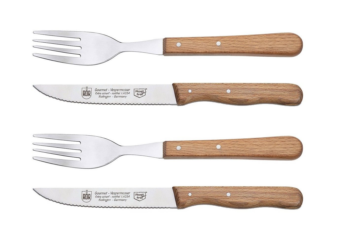 RÖR Messer-Set 10173-4, 2er Besteckset Gourmet Vespermesser/Gabel, das perfekte Besteckset für den Esstisch - Made in Solingen von RÖR