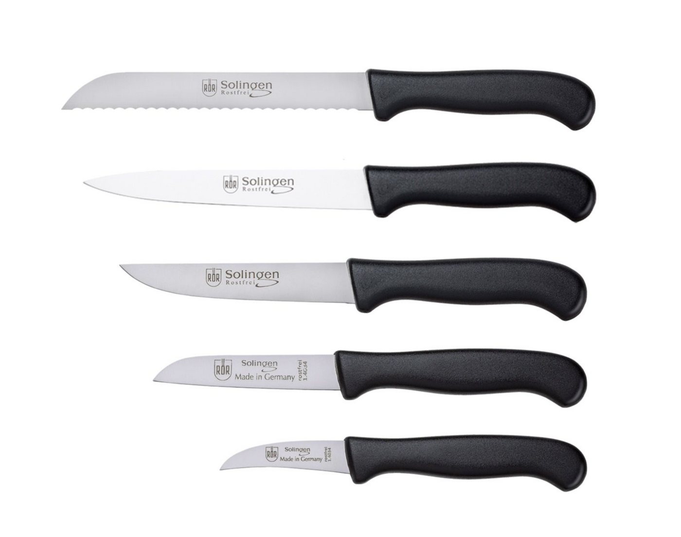 RÖR Messer-Set 10174-5, Basis Messerset 5-teilig, Messer Schäl Küchen Universal Brot Fleisch - Made in Solingen von RÖR