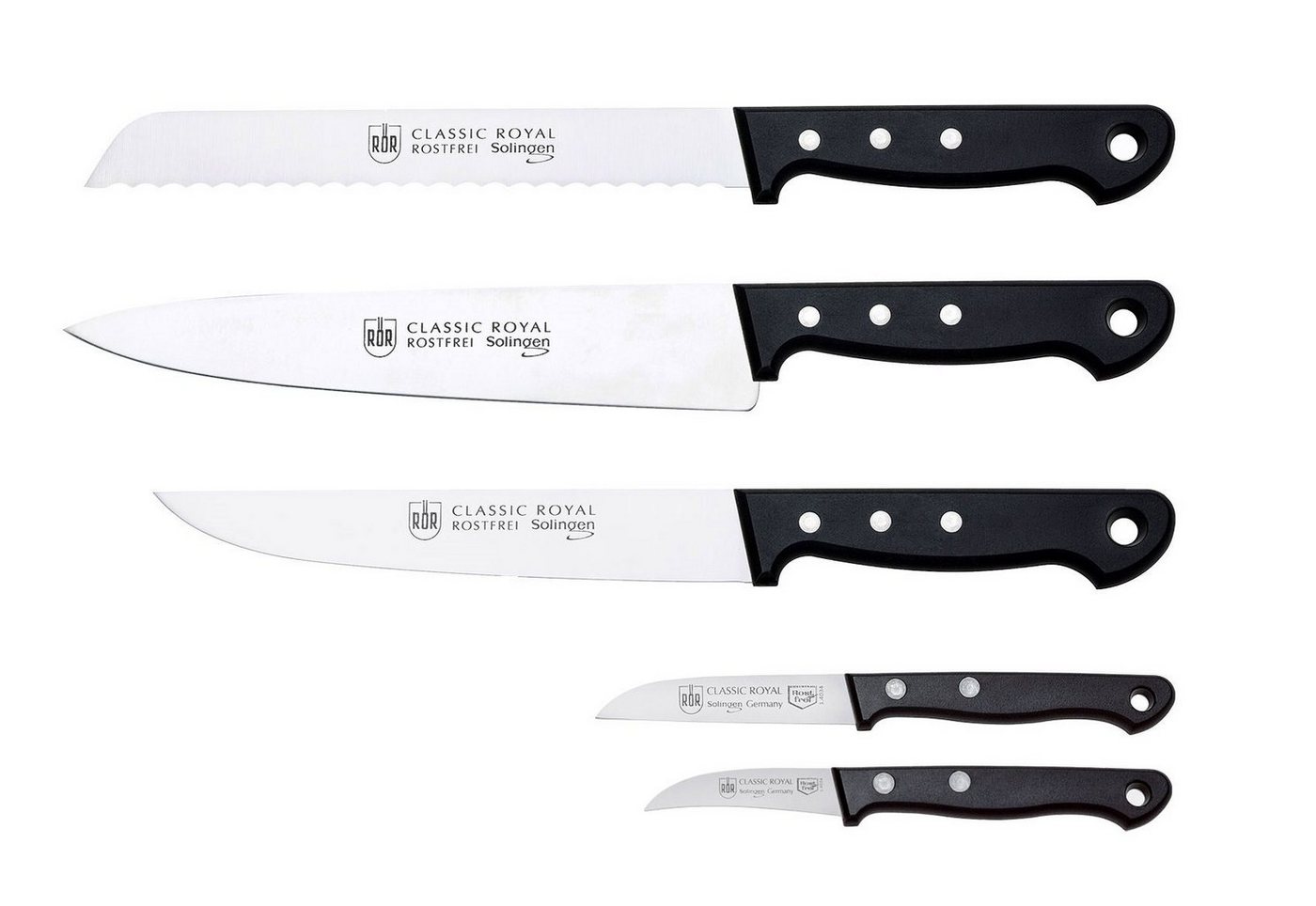 RÖR Messer-Set 10194-5, Classic Royal - 5-teilig, hochwertiger Messerstahl, Griffe mit Nieten - Made in Solingen von RÖR