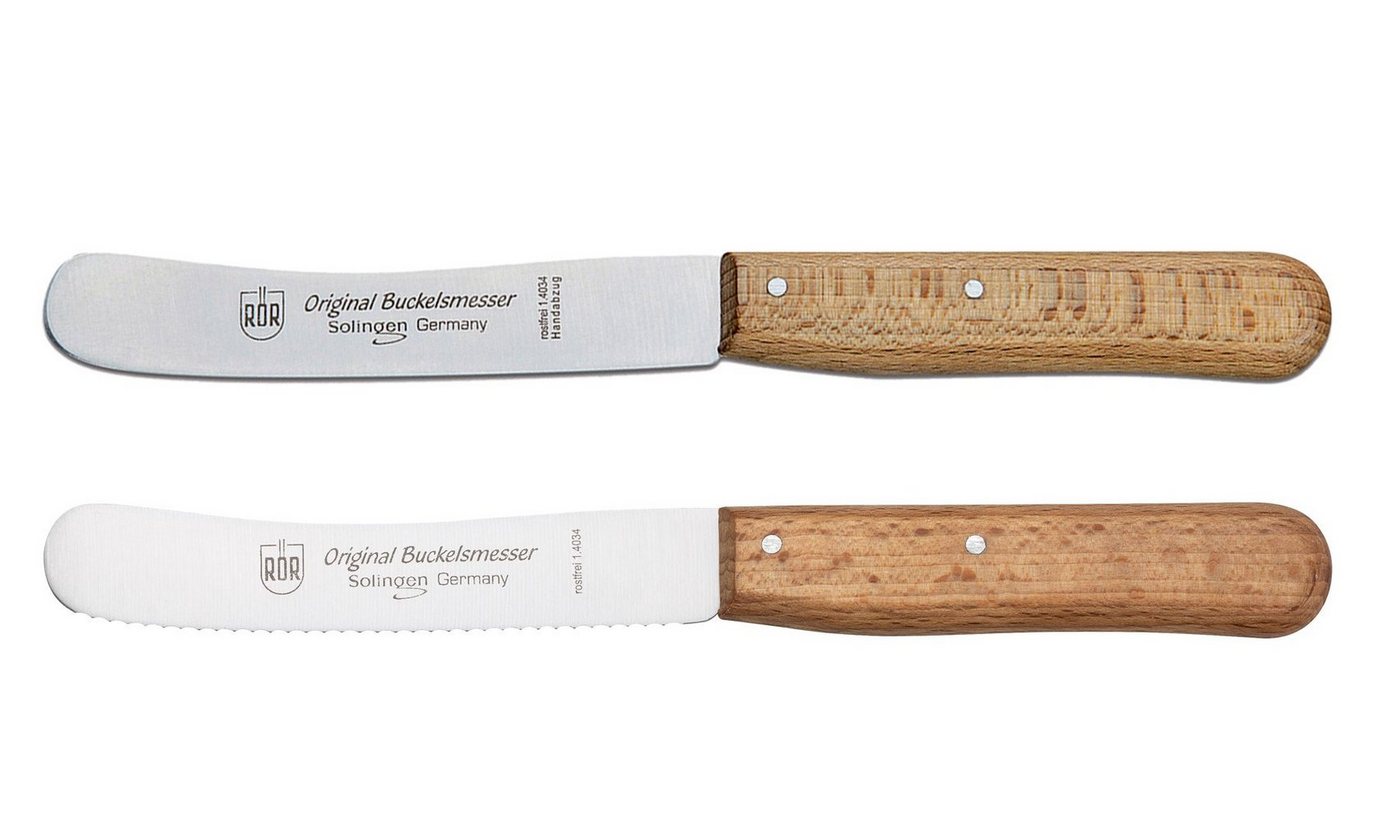 RÖR Messer-Set 10280-2, Buckelsmesser + mit Wellenschliff 2-tlg mit Buchenholzgriff, das perfekte Messer für den Esstisch - 22,0 cm - Made in Solingen von RÖR