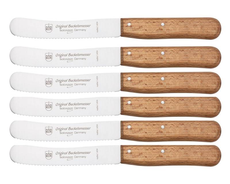 RÖR Messer-Set 10283-6, Buckelsmesser mit Wellenschliff 6-tlg mit Buchenholzgriff, das perfekte Messer für den Esstisch - 22,0 cm - Made in Solingen von RÖR