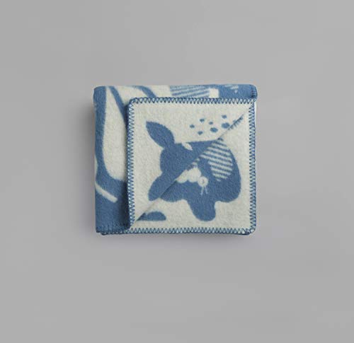 RØROS TWEED - Skogbunn - Kleine Wolldecke für Kinder/Babys aus norwegischer Lammwolle - Design von Darling Clementine (1152-M - Blue/Natural Mini, 135 x 100 cm) von RØROS TWEED