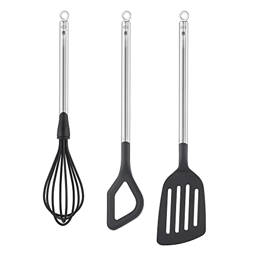 RÖSLE Gourmet-Set Starter "Basic Line" 3-tlg, Kochlöffel, Pfannenwender und Schneebesen, Schwarz/Silbern von RÖSLE