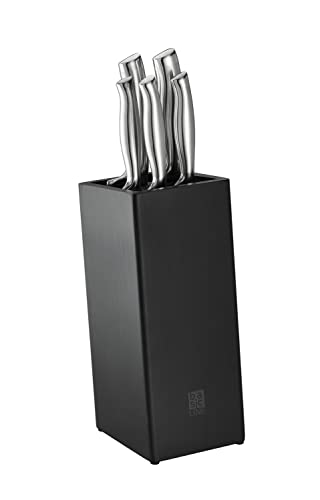 RÖSLE Bürsten-Messerblock Basic Line bestückt 6-tlg., Hochwertiger Messerblock aus Bambusholz mit 5 scharf geschliffenen Messern, Klingenspezialstahl, Edelstahl 18/10, ergonomischer Griff von RÖSLE