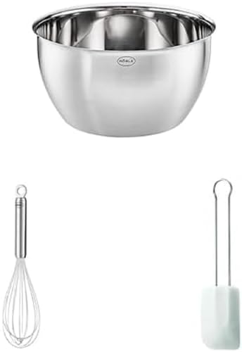 RÖSLE Bundle Basic Line Schüssel, Schneebesen Länge 27 cm, Teigschaber, strapazierfähiges Silikon, -30°C bis +200°C, weiß, extra groß, 32 cm von RÖSLE