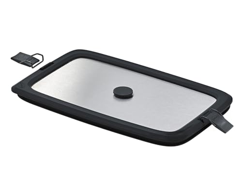 RÖSLE Edelstahldeckel FLEXX 2GO 1,5 L eckig mit Clips für Lunchbox, Silikonrand, aromadicht, Silikonventil, silberfarben/schwarz, Silbern von RÖSLE