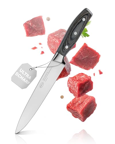 RÖSLE Fleischmesser WOLFGREY 18 cm – Fleischmesser extrem scharf & präzise – Langes Küchenmesser & Fleischermesser aus X50CrMoV15 – Ergonomisches Fleisch Messer mit Pakkaholzgriff für Fleisch & Fisch von RÖSLE
