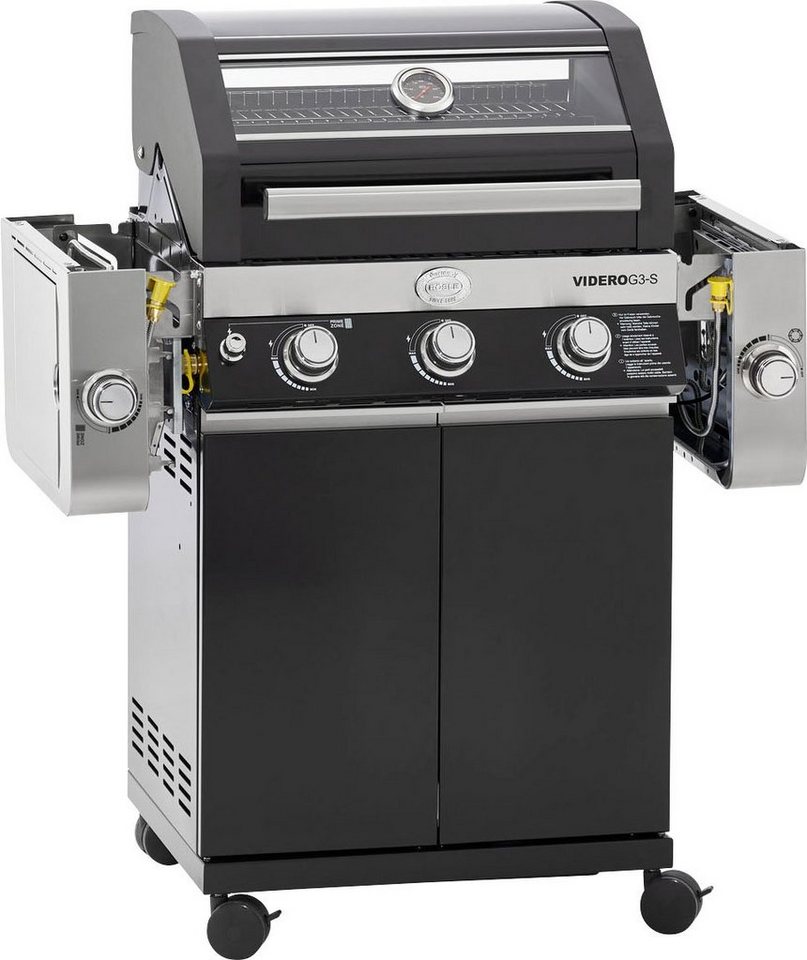 RÖSLE Gasgrill BBQ-Station VIDERO, 25520, G3-S Schwarz, 3 Brenner, extra Primezone und Seitenbrenner, VARIO+ von RÖSLE