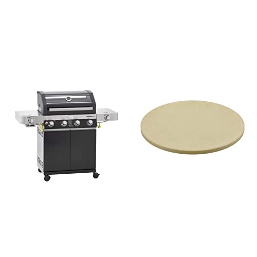 RÖSLE Gasgrill BBQ-Station VIDERO G4-S Schwarz, Grill mit 4 Edelstahlbrennern, extra Primezone und Seitenbrenner, klappbare Seitentische, VARIO+, Version 2021 & VARIO Pizzastein, 30 cm von RÖSLE