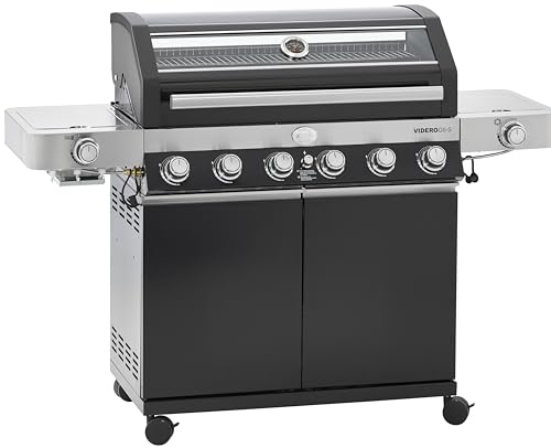 RÖSLE Gasgrill BBQ-Station VIDERO G6-S Schwarz, Grill mit 6 Edelstahlbrennern, extra Primezone und Seitenbrenner, klappbare Seitentische, VARIO+, pulverbeschichteter Stahl von RÖSLE