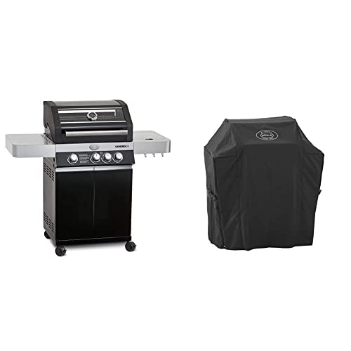 RÖSLE Gasgrill BBQ-Station Videro G3 Schwarz, mit 3 Haupt- und 1 Seitenbrenner, Deckel mit Glaseinsatz & Thermometer, schwarz, Version 2021 & Abdeckhaube BBQ-Station VIDERO G3/G3-S von RÖSLE