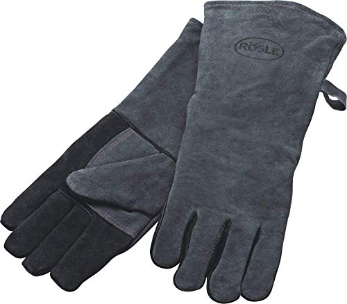 RÖSLE Grillhandschuhe, Hochwertige Lederhandschuhe zum Schutz vor Verbrennungen, Leder, Universalgröße 24/XL, grau/schwarz von RÖSLE