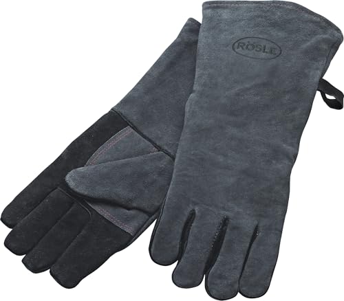 RÖSLE Grillhandschuhe, Hochwertige Lederhandschuhe zum Schutz vor Verbrennungen, Leder, Universalgröße 24/XL, grau/schwarz von RÖSLE