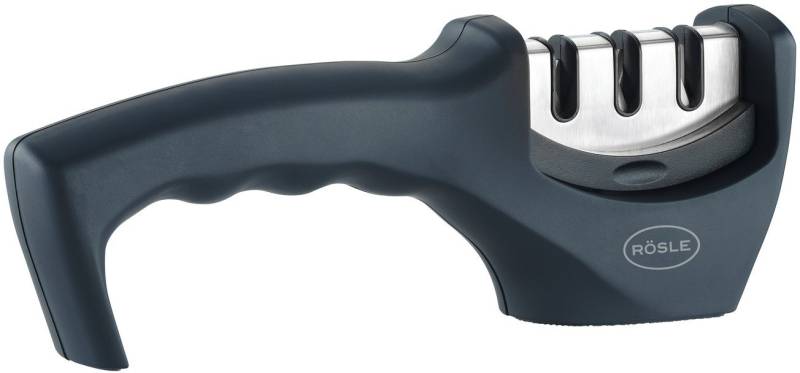 RÖSLE Messerschärfer, 3 Stufen, Schleifkopf wechselbar, stabiler Stand, ergonomischer Griff von RÖSLE