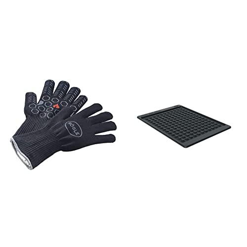RÖSLE Premium-Grillhandschuhe, Hochwertige Handschuhe zum Schutz vor Verbrennungen & Ablagematte Silikon, Hochwertige Silikonmatte zum Schutz von Ablageflächen, schwarz von RÖSLE