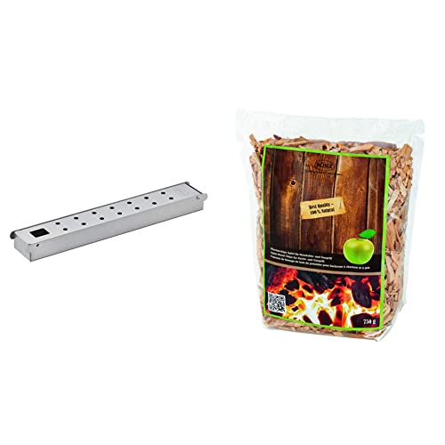 RÖSLE Räucherbox VIDERO Edelstahl, Hochwertige Smokerbox für Raucharoma im Gasgrill & Räucherchips Apfel, 750 g, für Räucherbox auf Smoker, Holzkohle- und Gasgrills, rauchaktiv, naturbelassenes Holz von RÖSLE