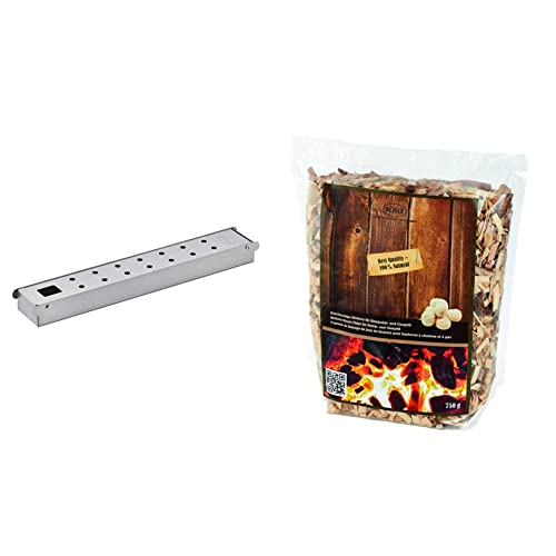 RÖSLE Räucherbox VIDERO Edelstahl, Hochwertige Smokerbox für Raucharoma im Gasgrill & Räucherchips Hickory, 750 g, für Räucherbox auf Smoker, Holzkohle- und Gasgrills, rauchaktiv, naturbelassenes Holz von RÖSLE