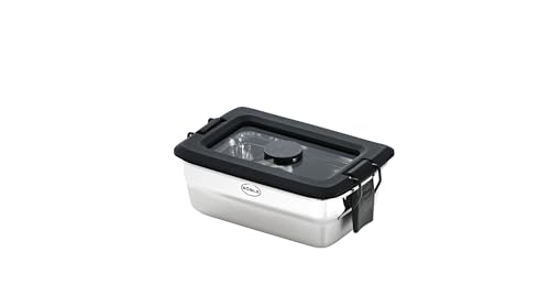 RÖSLE Snack-Set FLEXX 2GO 0,25 L eckig mit Glasdeckel und Clips, Edelstahl, silberfarben/schwarz von RÖSLE