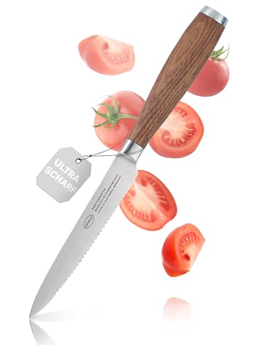 RÖSLE Universalmesser mit Wellenschliff Masterclass 12 cm - Hochwertiges und scharfes Küchenmesser, ideal zum Schneiden von Obst und Gemüse, Schneidemesser mit ergonomischem Griff aus Walnussholz von Rösle