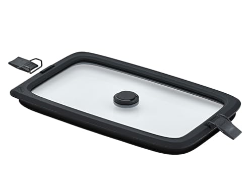 RÖSLE Vakuumdeckel FLEXX 2GO 1,5 L eckig mit Clips, Sicherheitsglas mit Silikonrand und Vakuumventil, aromadicht, transparent/schwarz von RÖSLE