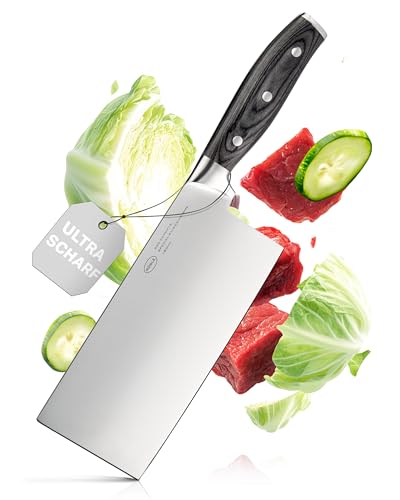 RÖSLE WOLFGREY Chinesisches Kochmesser 18 cm – Premium Hackmesser Küche aus Spezialklingenstahl – Hochwertiges chinesisches Messer mit Pakkaholzgriff – Cleaver Knife für Fleisch, Fisch & Gemüse von RÖSLE