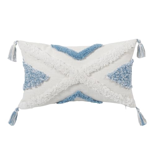 ROEUIPG 2 STK Blau Geometrische Muster Dekokissenbezüge Dekorative Kissenbezüge Mit Quasten for Couch Sofa Schlafzimmer Wohnzimmer(PE9489E-1-30x50cm) von ROEUIPG