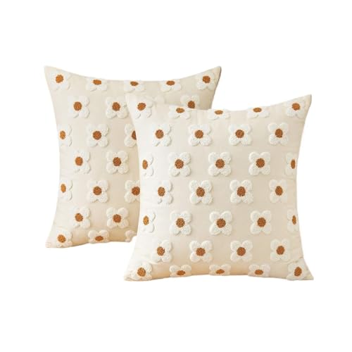 ROEUIPG 2 STÜCKE Frische Creme Daisy Bestickte Kissenbezug Sofa Kopfteil Kissen Unterstützung Kissen Rückenlehne Mit Kopfstütze(White) von ROEUIPG