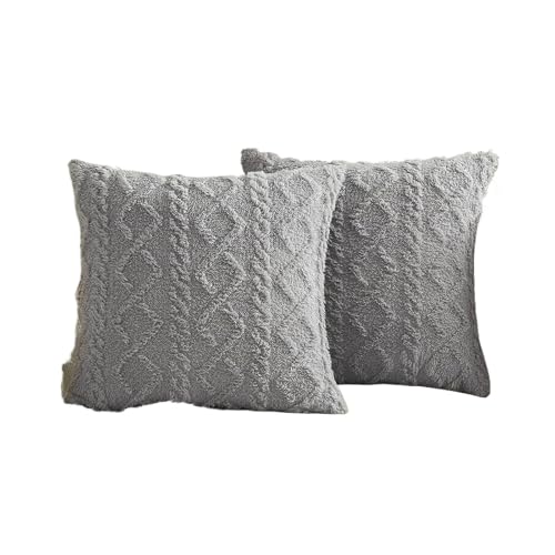 ROEUIPG 2 stücke Dekorative Kissen Fall Weiche Kurze Plüsch Quadratischen Muster Kissen Abdeckung Moderne Dekorative Sofa Familie(Gray,30 * 50cm) von ROEUIPG