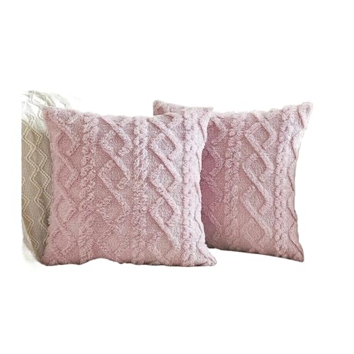 ROEUIPG 2 stücke Dekorative Kissen Fall Weiche Kurze Plüsch Quadratischen Muster Kissen Abdeckung Moderne Dekorative Sofa Familie(Pink,450mm*450mm) von ROEUIPG