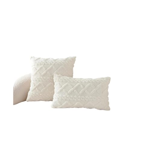 ROEUIPG 2 stücke Dekorative Kissen Fall Weiche Kurze Plüsch Quadratischen Muster Kissen Abdeckung Moderne Dekorative Sofa Familie(White,600mm*600mm) von ROEUIPG