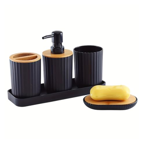 ROEUIPG Badezimmer Zubehör Set Seife Spender Flasche Geschirr Waschraum Zahnbürste Halter Tasse Anzug Lotion Rack Zahnbürste Halter Rack 1set(Balck) von ROEUIPG