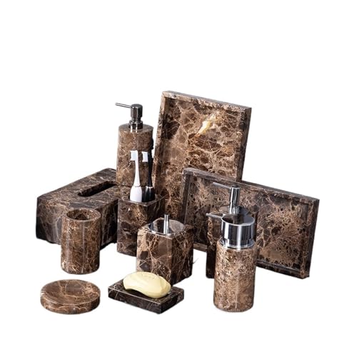 ROEUIPG Badezimmerzubehör aus braunem Naturmarmor, luxuriöser Marmor-Seifenspender, Zahnbürstenhalter, Seifenschale und Tablett-Set for das Badezimmer(C-Toothpick Box) von ROEUIPG