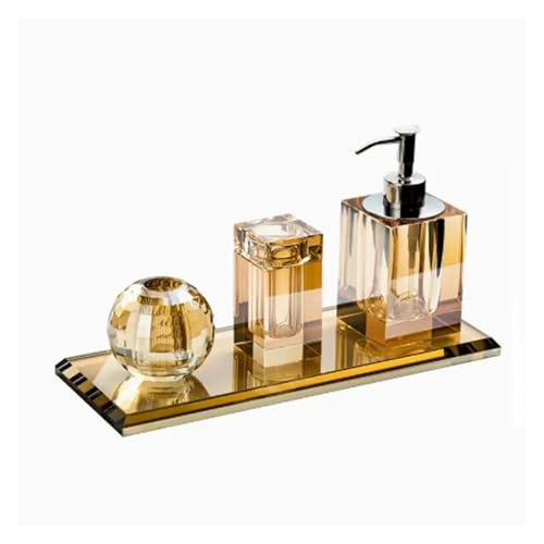 ROEUIPG Kristallglas Badezimmer Zubehör Set High End Shampoo Flasche Wattestäbchen Jar Lagerung Tablett Hotels Badezimmer Dekor(R-4 Pcs Set) von ROEUIPG