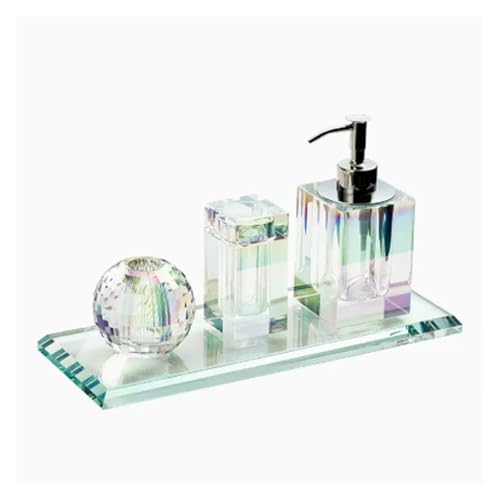 ROEUIPG Kristallglas Badezimmer Zubehör Set High End Shampoo Flasche Wattestäbchen Jar Lagerung Tablett Hotels Badezimmer Dekor(S-4 Pcs Set) von ROEUIPG