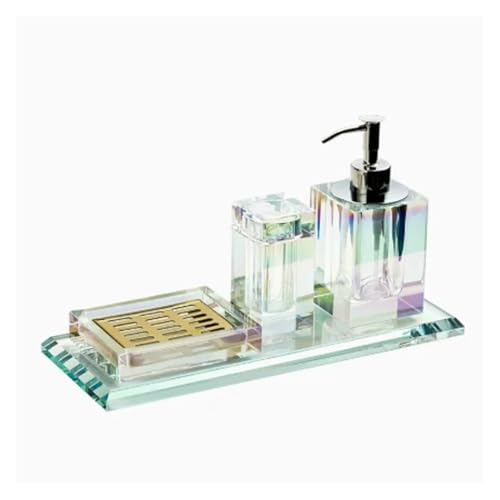 ROEUIPG Kristallglas Badezimmer Zubehör Set High End Shampoo Flasche Wattestäbchen Jar Lagerung Tablett Hotels Badezimmer Dekor(W-4 Pcs Set) von ROEUIPG