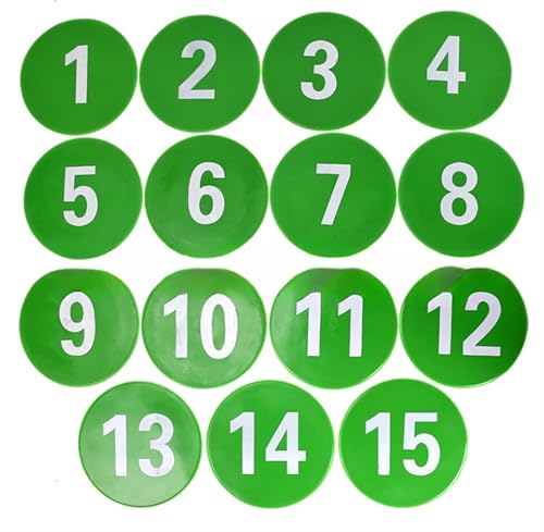 ROEUIPG Sport-Nummernmarkierungen 1 bis 15, Teppich-Nummernmarkierungen mit 5 Hellen Farben for das Fußballtraining(Green) von ROEUIPG