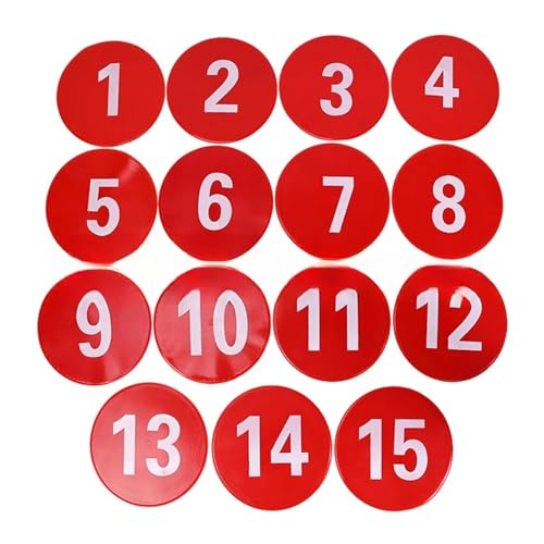 ROEUIPG Sport-Nummernmarkierungen 1 bis 15, Teppich-Nummernmarkierungen mit 5 Hellen Farben for das Fußballtraining(Red) von ROEUIPG